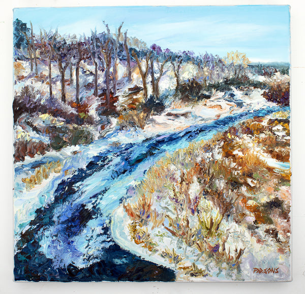 Creek in Winter. Pennsylvania Landscape, original impressionist oil painting.