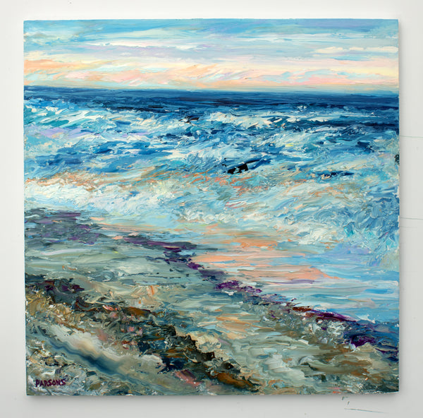 Ocean Sunset. Long Beach Island, Jersey Shore, Original Impressionist Painting, Oil on Panel.
