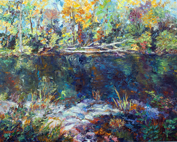 Neshaminy Creek, Tyler State Park. Newtown, PA. Original impressionist oil painting, Bucks County.