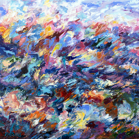 Windswept Flowers. Impressionist oil on cradled birch panel painting.