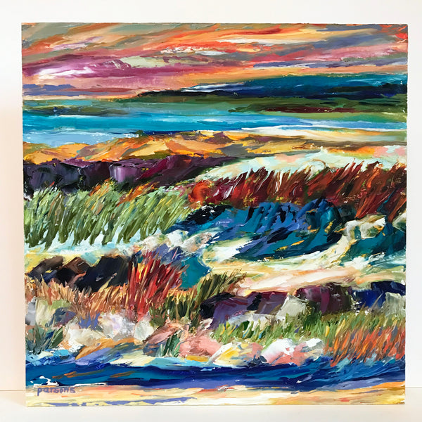 Windswept Beach, Cape Cod. Original impressionist oil on panel palette knife painting.
