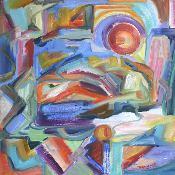 Original Abstract Expressionist Painting, Oil on gallery wrapped canvas, by Pamela Parsons, 16x16x1.5".