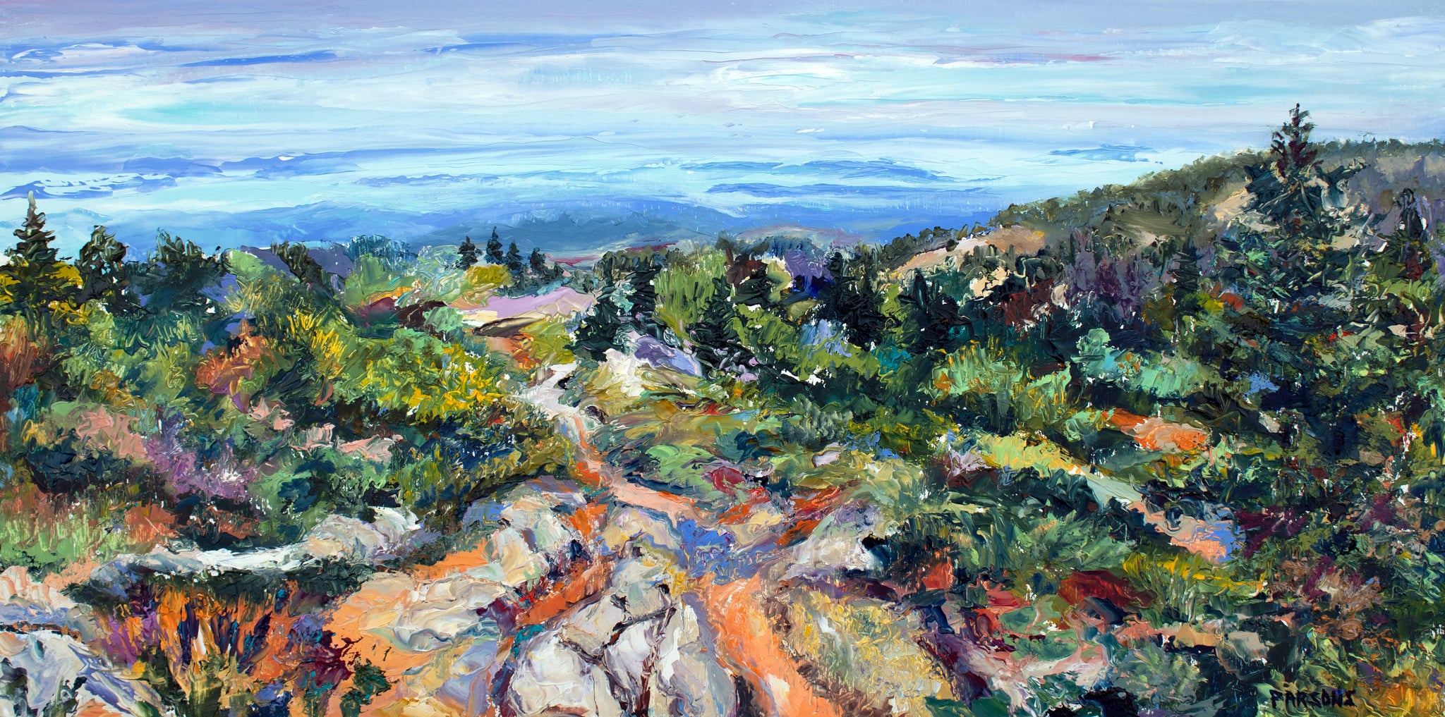 Cadillac Mountain Path. Acadia National Park, Maine. Original oil on panel painting. by Pamela Parsons