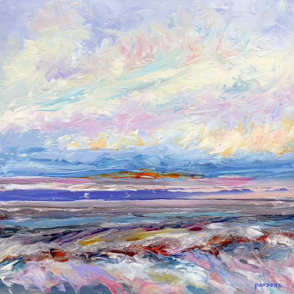 Impressionist pastel oil seascape of a pretty beach in Ocean City, NJ.