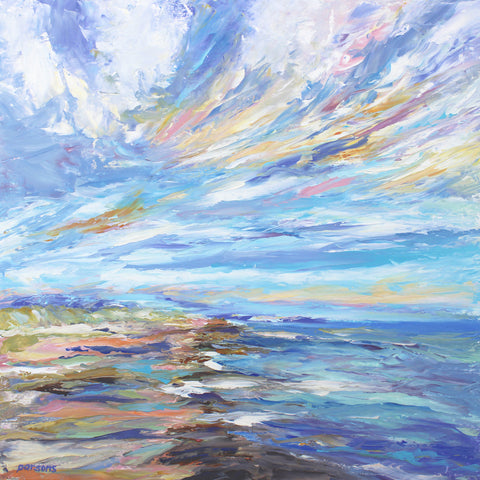 Beach Walk. Cape Cod. Original impressionist oil painting. Palette knife oil on cradled birch panel.