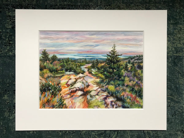 Cadillac Mountain, Acadia National Park, Maine. Original watercolor painting, Matted to 16x20'. by Pamela Parsons. Mt. Desert Island.