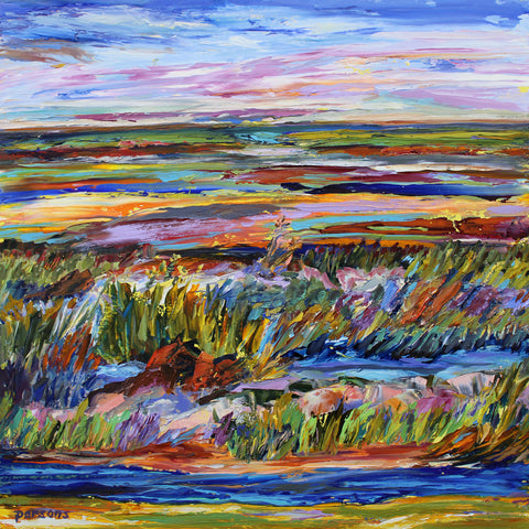 Summer colors, Cape Cod, Massachusetts. Original palette knife painting. Oil on cradled birch panel.