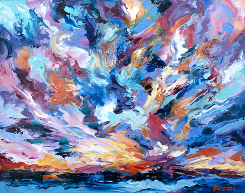 Cloudscape. Original oil on panel painting. Colorful seascape. 11x14"