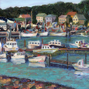 Gloucester Harbor, Cape Ann, Massachusetts. Original oil on birch panel painting.
