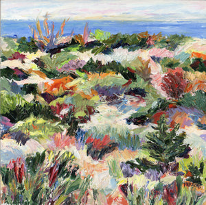 Jersey Shore Dunes. Impressionist oil painting. Palette knife oil on cradled birch panel.