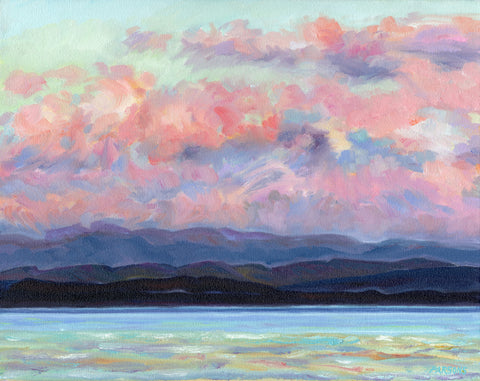 Lake Champlain. Original Oil Painting. Oil on Canvas. by Pamela Parsons. Green Mountains, Burlington Vermont