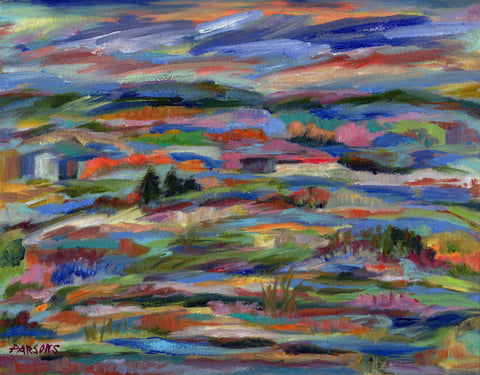 Pennsylvania Dusk, Original Impressionist Oil Painting, by Pamela Parsons, sunset landscape painting.