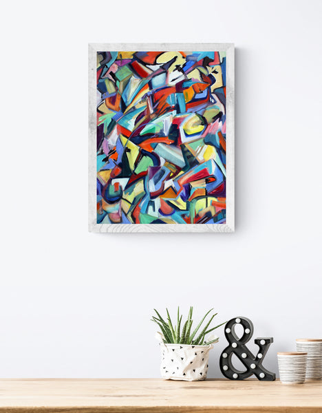 Color Mania, Abstract Expressionist Painting, Oil on panel original, by Pamela Parsons, geometric abstract