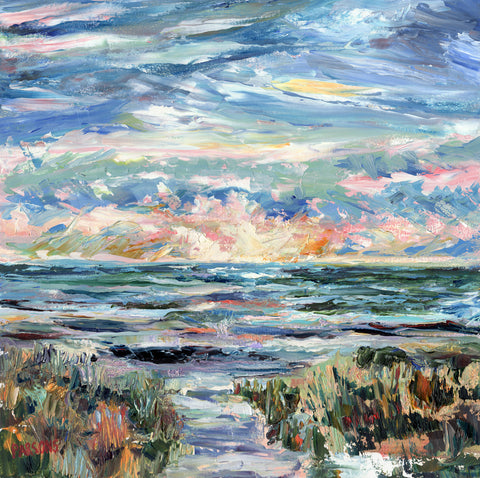 Ocean City Sunrise. Original impressionist oil on panel painting.