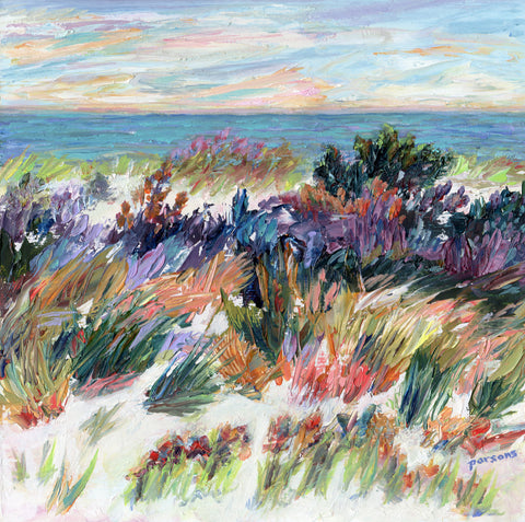 Purple Dunes, Long Beach Island, NJ. Original oil on panel painting.